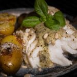 Skrei vis met pesto roomsaus